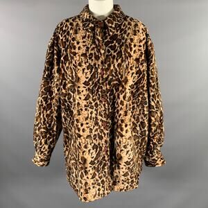 DENNIS BASSO Size L Brown Tan Polyester Animal Print Velvet Shirt Jacket